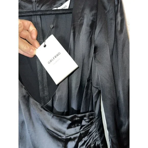 𝅺GRLFRND Button-front Mini Silky Dress NEW NWTS Long Sleeve Wrap Front Small D1 - Picture 5 of 8